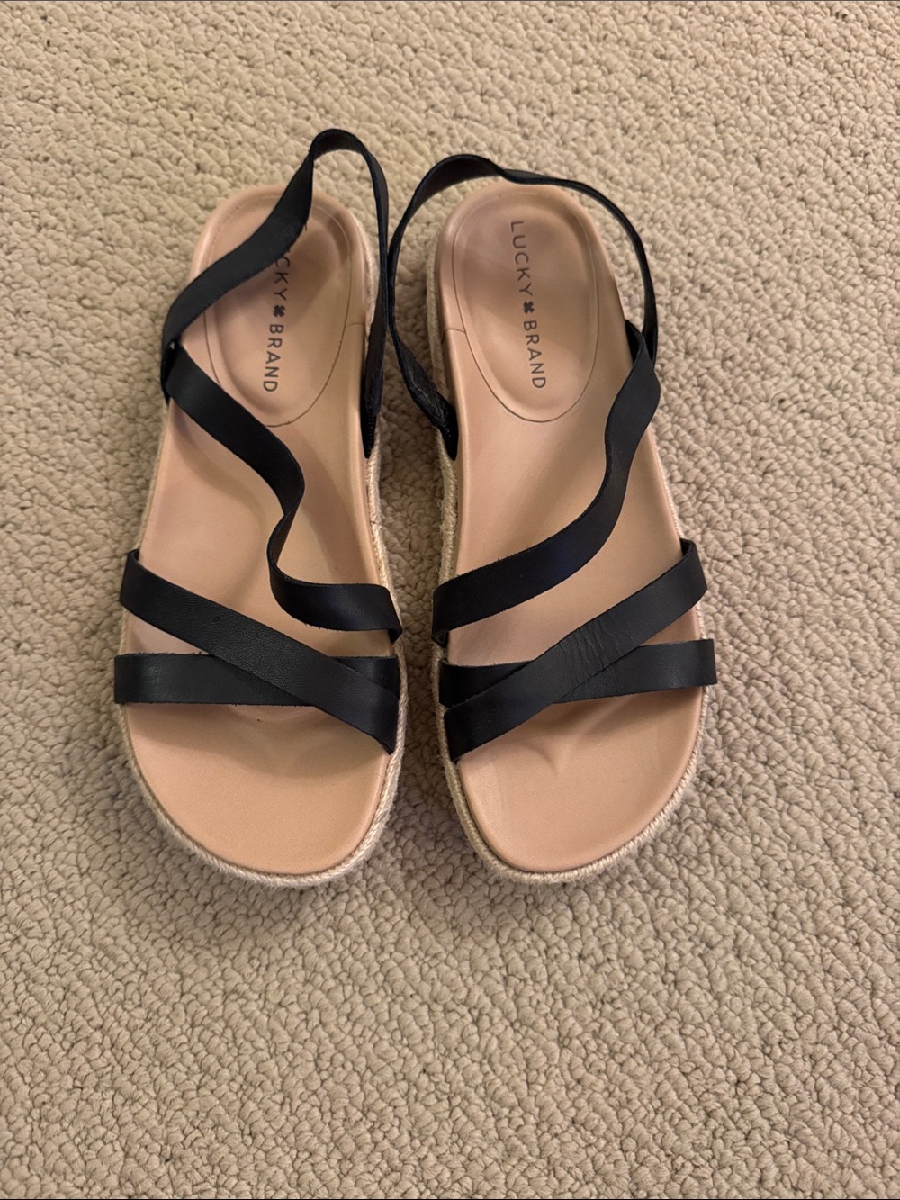 Lucky Brand Black Strappy Espadrille Sling Sandals